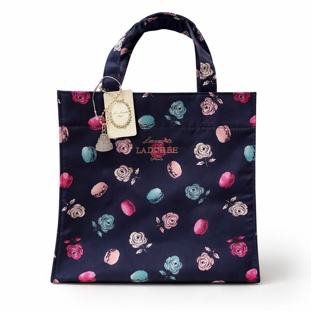 Brand New Ladurée Paris Macaron Print Mini Tote Bag Navy